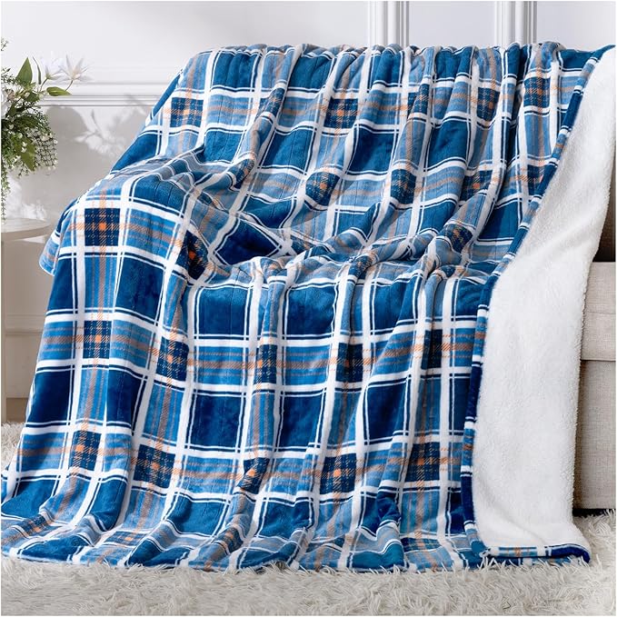 Twin Size Electric Blanket Heated, 62" x 84" Blue Plaid Heated Blanket with 8 Heat Levels & 10 Hours Auto Off, Fast Heating Blankets Machine Washable with ETL & FCC Certification