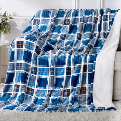 Twin Size Electric Blanket Heated, 62" x 84" Blue Plaid Heated Blanket with 8 Heat Levels & 10 Hours Auto Off, Fast Heating Blankets Machine Washable with ETL & FCC Certification