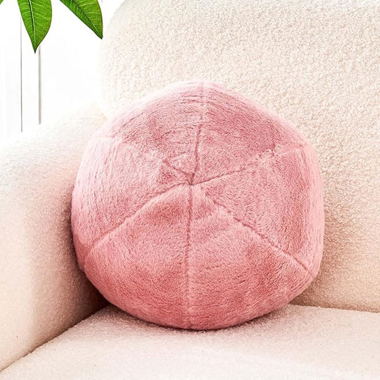Uvvyui Dusty Pink Ball Pillow, 11.8" Cute Round Throw Pillow Faux Rabbit Fur Room Decorative Throw Pillow, Ball Shaped Pillow Plush Cushion for Couch, Sofa, Bedroom