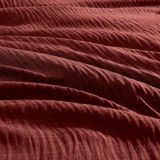 Geniospin King Comforter Set - 7 Pieces Comforter King Size, Soft Solid Bedding Set for All Season, Dark Red Textured Bed in a Bag with Sheets, Pillowcases & Shams