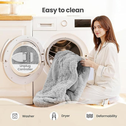 Heated Blanket, 50x60 Inch Electric Blanket, Throw Blanket with 6 Heat Settings and 1-4H Auto Off Timer, Machine Washable, Soft Flannel Fleece for Couches, Beds Office (Grey)