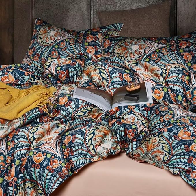 MKXI Blue Comforter Set Twin Pink Paisley Patterned Floral Bedding Comforter Set Cute Twin Size Boho Bed Comforter 68"x 90"