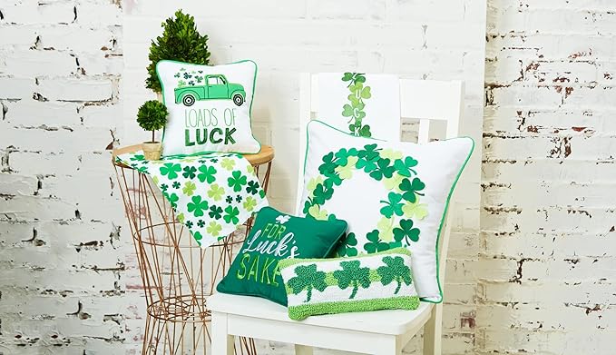 C&F Home Trio 3 Leaf Clovers St. Patrick's Day Hooked Small Petite Mini Accent Pillow 6" x 12" St Pattys Day Ireland Irish Shamrocks Spring Springtime Home Living Room Sofa Couch Chair Decor