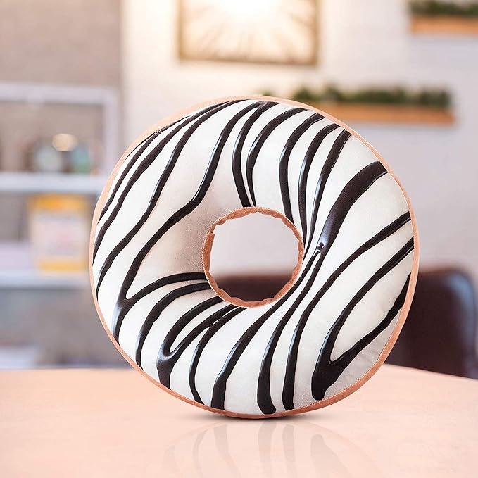 HYSEAS Round Throw Pillow 14 Inch Chocolate White Donut, 3D Digital Print Decorative Comfortable Soft Plush Funny Food Shaped Pillow Light Weight Seat Pad Cushion for Couch, Chair, Floor, Sofa