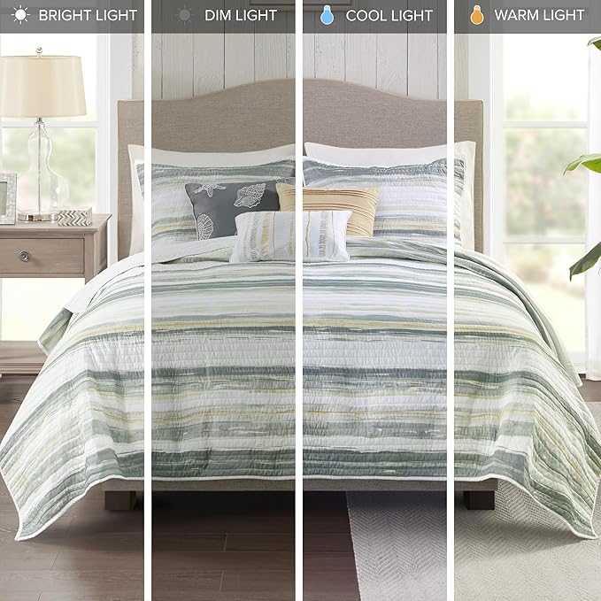 Madison Park Marina Comforter Quilt Combo Set - Modern Luxury Design, All Season Down Alternative Bedding, Matching Shams, Decorative Pillows, Full/Queen(90"x90"), Yellow 8 Piece
