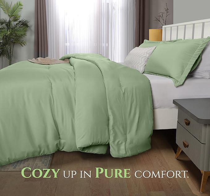 Queen Comforter Set 3 Piece Sage Green by Utopia Bedding, Comforters Queen Size, Bedding Comforters Sets, Down Alternative Soft Bed Set, 1 Comforter (88 x 88 inches) 2 Pillow Shams (20 x 26 inches)