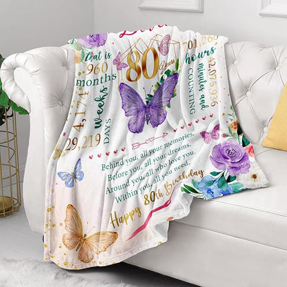ZWERIVP 80th Birthday Gifts for Women, Best Present for 80 Year Old Woman Birthday, 1946 Present for Women Mom, Happy 80yr Bday Gifts Ideas, 80th Woman Bday Decorations Throw Blanket 50"X60"