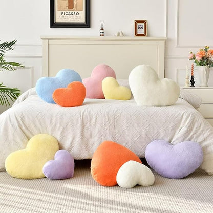 Heart Pillow Blue Throw Pillows Decorative Pillows for Bed Couch Cute Faux Rabbit Fur Small Pillow for Women Valentine Anniversary Fall Halloween Christmas Home Decor (Mini, 13"x10")