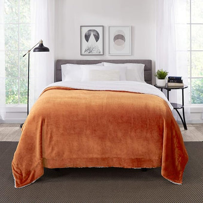 Genteele Sherpa Throw Blanket Super Soft Reversible Ultra Luxurious Plush Blanket, 90 x 90 inches, Burnt Orange/White