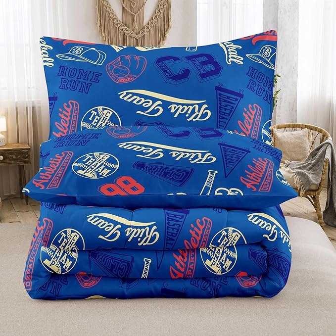 MWMWMW Boys Baseball Bedding Set Twin, 2 Pcs Baseball Comforter Sets Twin for Kids, Sports Comforter Sets for Boys with 1 Matching Pillowcase, All-Season Use