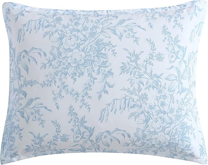 Laura Ashley- Twin Comforter Set, Cotton Reversible Bedding Set with Matching Sham(s), Farmhouse Home Décor (Bedford Blue, Twin)