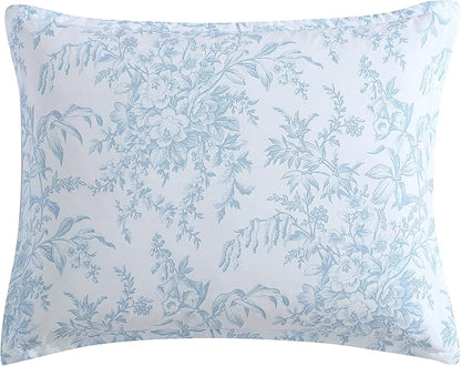 Laura Ashley - Queen Comforter Set, Soft & Reversible Cotton Floral Bedding with a Medium Weight Feel, 3 Piece Bed Set with Matching Pillowcases (Bedford Blue)