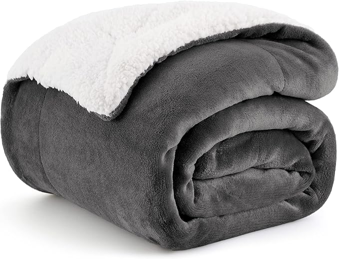 Bedsure GentleSoft Sherpa Fleece Throw Blanket Twin Size for Couch - Thick and Warm Throw for Women and Men, Soft Fuzzy Plush Twin Blanket for Winter, Non-Heated, Charcoal, 60x80 Inches