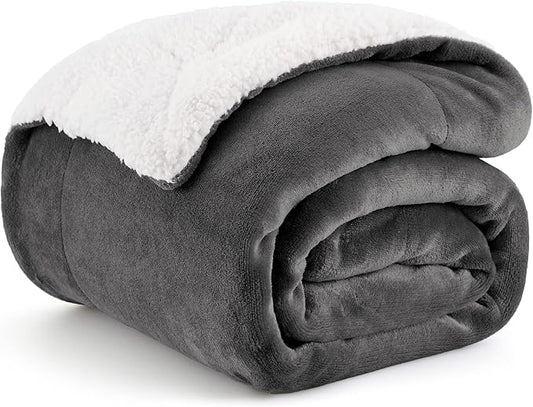 Bedsure GentleSoft Sherpa Fleece Throw Blanket for Couch - Thick and Warm Throw for Women and Men, Soft Fuzzy Plush Car Blanket for Winter, Non-Heated, Charcoal, 50x60 Inches