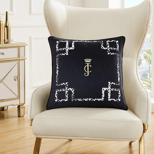 Juicy Couture - Decorative Accent Pillow, Soft Velvet Lattice, Premium Reversible Throw Pillow, Living Room and Bedroom Décor, Measures 20" x 20"| Black