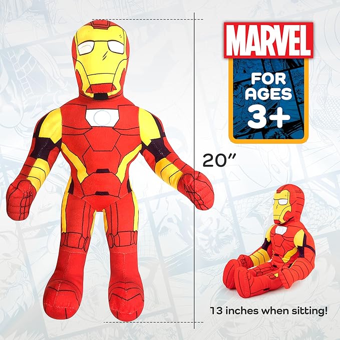Marvel Super Hero Adventures Toddler Iron Man Plush Stuffed Pillow Buddy - Super Soft Polyester Microfiber, 20 inch (Official Marvel Product)