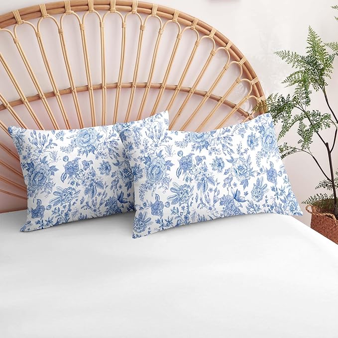 Nayoroom Blue Floral Comforter Set Queen Size Blue and White Botanical Flower Pattern Spring Bedding Set 3 Pieces Soft Lightweight Aesthetic Garden Comforter for All Seasons