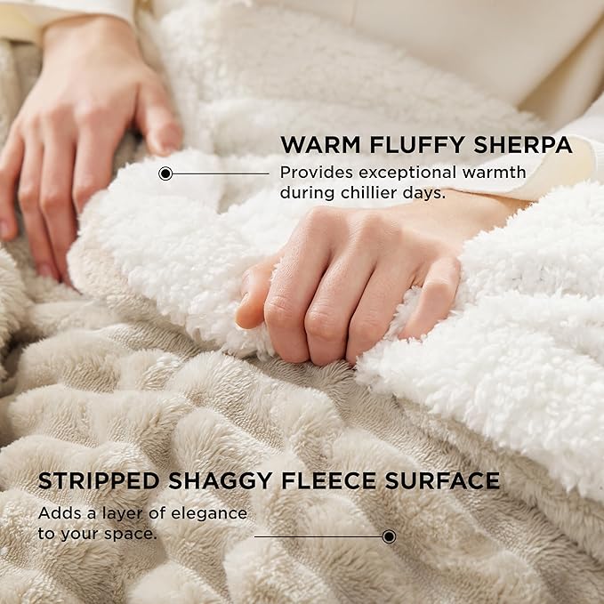 Bedsure Sherpa Throw Blanket for Couch - Super Soft, Cozy Fleece Thick Warm Blanket for Winter, GentleSoft Plush & Fluffy Christmas Throw Gift for Women, Room Decor, Beige, 50x60 Inches