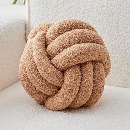 Decorative Throw Knot Pillow Ball for Home Chair Sofa Couch Bed Aesthetic Round Decor Pillows Lambswool Knotted Pillow Cushion (Khaki, 13 inches)