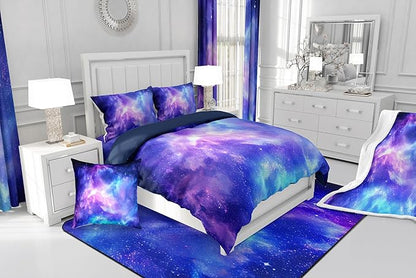 Galaxy Comforter Set Starry Sky Down Alternative,Blue Purple Outer Space Constellation Down Comforter,Room Decor Quilted Duvet with 1 Pillowcase for Kids Child Teens Teenager Adult Girls,Twin Size