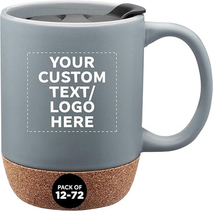 Custom Barista Ceramic Mugs with Cork Bottom 13 oz Set of 12/36/72 Personalized Bulk Pack Perfect for Coffee Tea Espresso Hot Cocoa Other Beverages - Grey