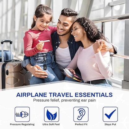 Airplane Ear Pressure Relief Ear Plugs with Lanyard, Prevent Ear-Pain & Noise Reduction, Plane Travel Essentials Pressure Equalizing Earbuds, 100x Reusable Comfy Earplugs for Adults Kids 12+