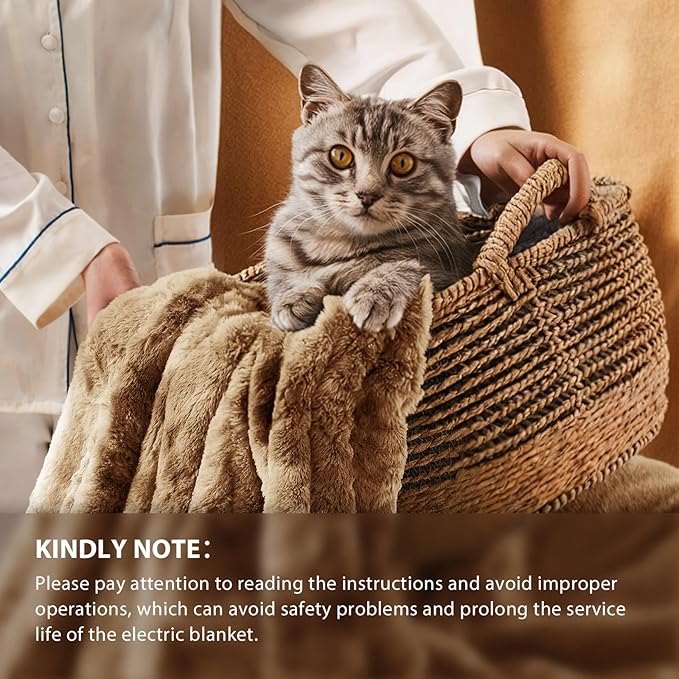 Homemate Heated Blanket Electric Throw - 50"x60" Heating Blanket Throw 1/2/4/6/8 Hours Auto-Off 10 Heat Levels Over-Heat Protection Luxury Faux Fur Sherpa ETL Certification