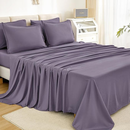 Litanika King Size Comforter Set Grey Purple - 7 Pieces Bed in a Bag King Bedding Comforter Sets, Solid Lightweight Bed Set with Comforter, Sheets, Pillowcases & Shams