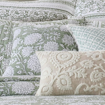 Levtex Home – Adare Sage Decorative Pillow – 18x18in – Feather Filled Throw Pillow – Floral Pattern – Sage and White – Zipper Closure