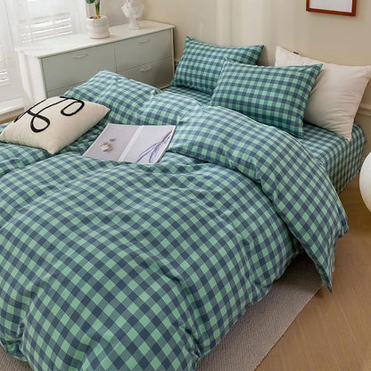 HighBuy Turquoise Gingham Comforter Set Queen Size,Farmhouse Modern Blue Plaid Checkered Comforter Set Grid Bedding Sets Soft Fluffy 3 Pieces,Gingham Bed Comforter with 2 Pillowcases