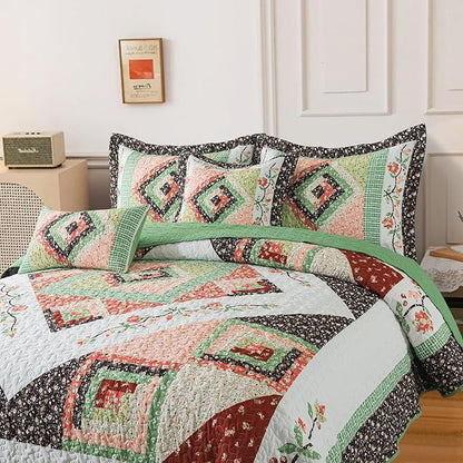 BEDIFANY King Size Comforter Set - Lightweight Cotton Filling Bedspread King Size (98 x 106 inch) - Comfortable Farmhouse Quilt Bedding Sets for Bed Decorations - All Seasons, 3 Pieces