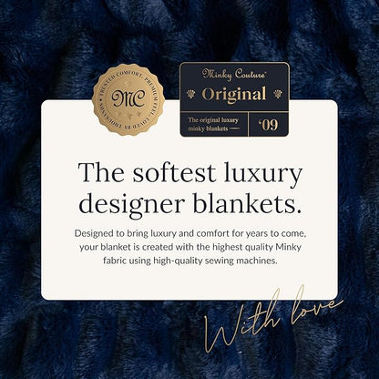 Minky Couture Hugs Blanket - Extra Plush Blanket for Premium Gifting - Stretchy Bubbled Cozy Throw - Silky Smooth - Durable & Machine-Washable - Travel-Friendly - Grande, Navy
