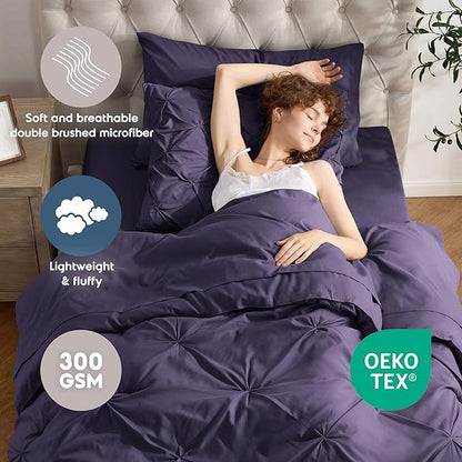 Nestl Twin Comforter Set 5 Piece - Pintuck Twin Bedding Sets Purple, College Dorm Room Essentials for Girls and Boys Bed in a Bag Twin All Season, Twin Comforter Set with Sheets, Pillowcase and Sham