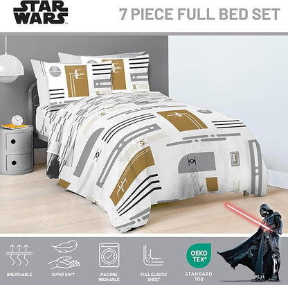 Jay Franco Comforter Set Includes Sheets and Pillow Covers - Soft and Cozy Bed Set for Stylish Room Decor, White - Star Wars, 7 Piece Full Size Bedding