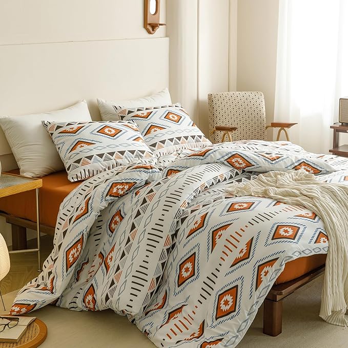 Cottonight Aztec Beige and Khaki Comforter Set Queen Farmhouse Western Ethnic Bedding Comforter Set Queen Tribal Rustic Blanket Quilts Soft Breathable Bohemian Native Geometic Comforter Set, Mocha
