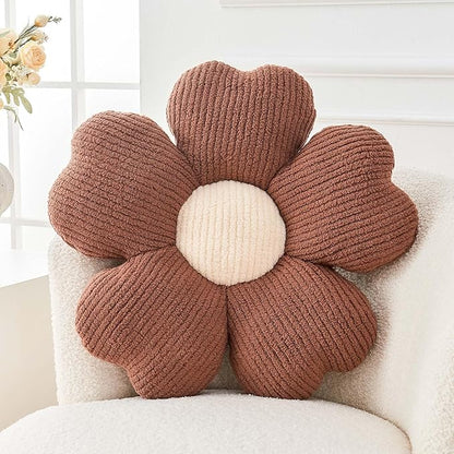 Flower Throw Pillow, Cute Flower Shaped Pillow Decorative Throw Pillow for Bed Couch, Soft Daisy Pillows Floor Seating Cushion Cushions (14.9 Inch Brown)
