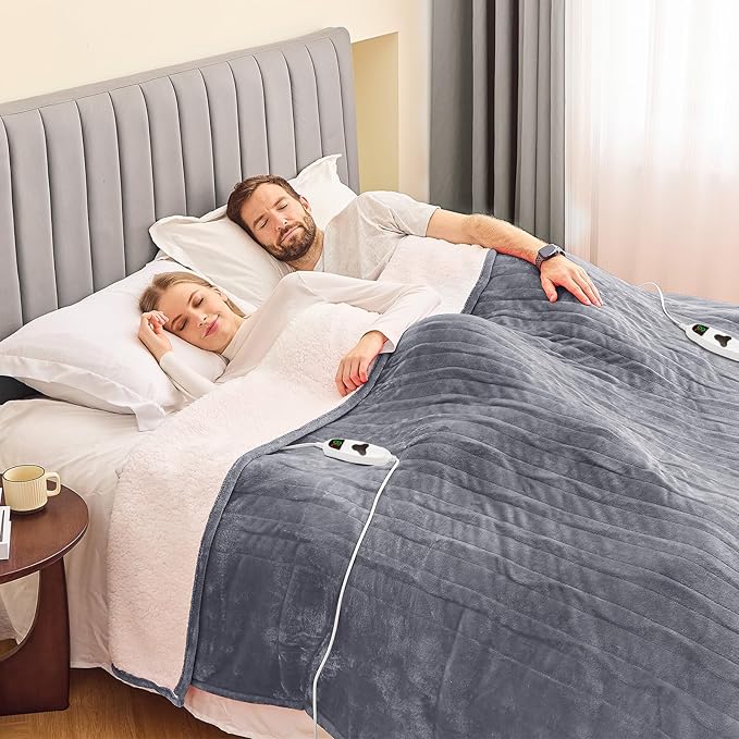 greenoak Heated Blanket Electric King Size 100"X90" Dual Control, Heating Blanket with 10 Heat Levels 8 Hours Auto-Off, Fleece Soft Gifts for Grandma Seniors Mom,Misty Grey