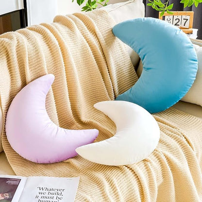 White Moon Pillow, 19.6" Cute Soft Velvet Half Moon Shape Plush Decorative Throw Pillows Cushions Room Decor for Couch Bedroom Living Room