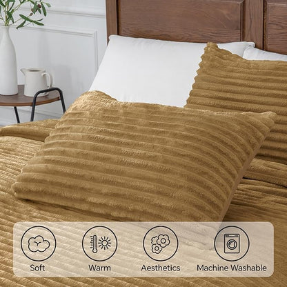 BEDELITE Fleece California King Comforter Set -Super Soft & Warm Fluffy Brown Bedding, Luxury Fuzzy Heavy Bed Set for Winter with 2 Pillow Cases