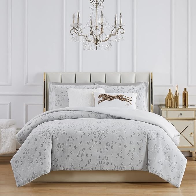 Juicy Couture Reversible Velvet Cheetah Pillow, 14" x 24" Decorative Pillow, White