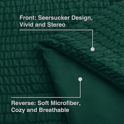 Love's cabin Seersucker Dark Green Twin XL Comforter Set, 5-Piece All Season Lightweight Bed in a Bag Bedding Set with Comforter, Flat Sheet, Fitted Sheet, Pillowcase and Sham | Soft, Breathable, Lightweight
