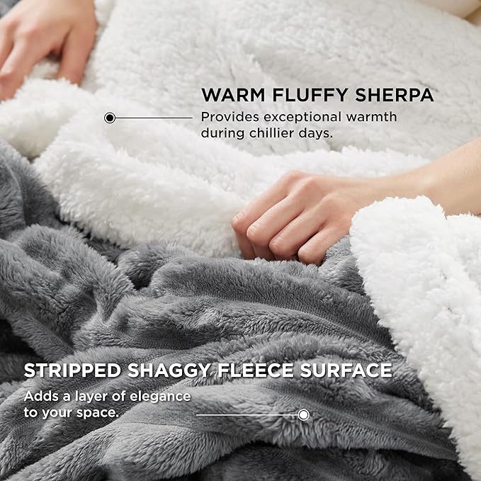 Bedsure Sherpa Throw Blanket for Couch - Super Soft, Cozy Fleece Thick Warm Throw for Winter, GentleSoft Plush & Fluffy Gift Blanket for Men, Room Decor, Dark Grey, 50x60 Inches