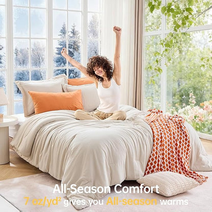 MUXHOMO Full Comforter Sets, All Season Ultra Soft Down Alternative Bedding - 3 Piece Lightweight Bed Set Includes 1 Comforter (82"x86") and 2 Pillow Shams (20"x26"), Linen