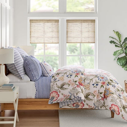 Levtex Home - Maileen Comforter Set - Full/Queen Comforter (90x94in.) and 2 Standard Shams (20x26in.) - Floral - Blue Coral Green White - Reversible - Cotton