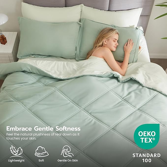 Joiedomi California King Comforter Set with Sheets Sage Green, 7 Pieces Bedding Set with 1 Down Alternative Comforter, 1 Flat Sheet, 1 Fitted Sheet, 2 Pillowcases and 2 Pillow Shams, Bed in a Bag