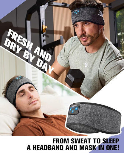 Voerou Sleep Headphones Wireless Bluetooth Headband, Sweat Resistant Sports Headband with Ultra-thin Stereo Speakers for Side Sleepers Sleeping Workout Yoga Running Meditation Unique Gifts Cool Gadget