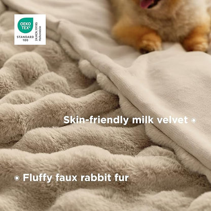 Bedsure GentleSoft Fluffy Fuzzy Twin Blanket, Soft Cozy Fleece Faux Fur Blanket, Pink Decorations Minky Velvet Couch Cover, Thick Warm Plush Women Men Birthday Gifts, 870GSM, Beige