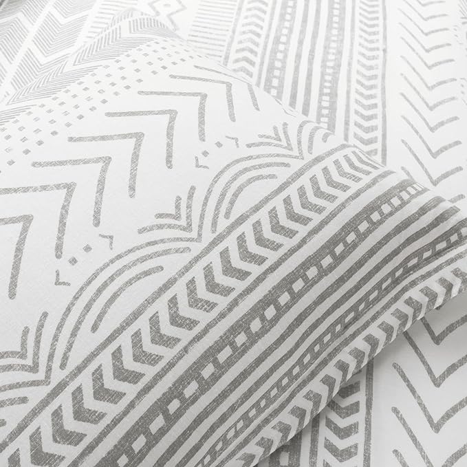 Lush Decor Hygge Geo Reversible 3 Piece Cotton Duvet Set, Full/Queen, Gray & White