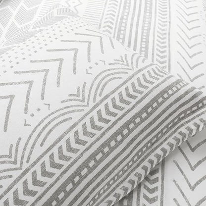 Lush Decor Hygge Geo Reversible 3 Piece Cotton Duvet Set, Full/Queen, Gray & White