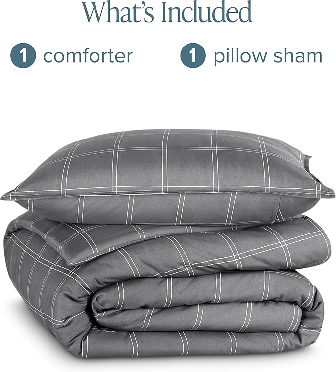 Bare Home Comforter Set - Twin/Twin Extra Long - Ultra-Soft - Goose Down Alternative - Premium 1800 Series - All Season Warmth Comforter (Twin/Twin XL, Modern Plaid - Grey/White)